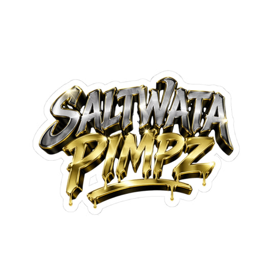 Kiss-Cut Sticker — 'Saltwata Pimpz' Gold & Silver Graffiti Decal